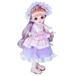 LUSHUN BJD Dolls 1/6 SD Doll 14 Inch Purple curly hair with Full Clothes Shoes Wig Makeup 26 Ball Jointed Doll DIY Toys Set Best Gift for Girls