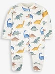 JoJo Maman Bebe Boys Dinosaur Print Sleepsuit - Cream, Cream, Size 12-18 Months