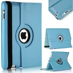 For iPad 4 3 2 360 Swivel Plain PU Leather Rotate Folio Case Stand Cover - Sky Blue