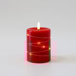 LED Blockljus med ljusslinga, 10cm hög, flameffekt - Ø7,5cm, 10cm hög, fungerar m. fjärrkontroll, äkta stearin, röd