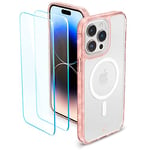CYRILL by Spigen Shine Mag compatible with iPhone 14 Pro 6.1" (2022) Glass Screen Protector + Transparent TPU Bumper Case - Rose Glitter