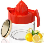 WisyLLC Lids Version, Citrus Orange Lemon Squeezer, Manual hand juicer with measuring cup and grinder Multifunction use and made by high quality plastic and glass material (300ml) (Red)