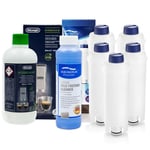 5 Water Filter For Delonghi DLSC002 + Descaling Descaler EcoDecalk, Milk Cleaner
