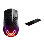 SteelSeries Aerox 3 Wireless Onyx - Souris de Jeu Super légère - 68 g, Design résistant à l’Eau - Autonomie de 200 h & QcK Prism Cloth - Tapis de Souris de Jeu - Illumination RVB 2 Zones - Taille XL