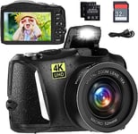 Digital Camera Full HD 4K Video Camera 48MP Compact Camera 16x Digital Zoom and 3.2 Inch Screen Vlogging Camera for Photography Beginners (Include 32G SD Card & 2 Batteries)