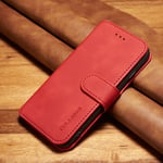 iPhone SE 3 5G (2022) / 2020 8/7 - DG MING Retro läderfodral plånbok Röd