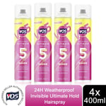 VO5 Invisible Ultimate Hold 24H Weatherproof Hair spray 400ml, 4 Pack