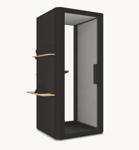 MUTE Telefonbås Jetson S1, H225 x B100 D100 cm Tillbehör: Library set (Deep shelf. shallow display rail. wall hook. stand. 2 magnets. bookends) Void black (NCS S8500-N)