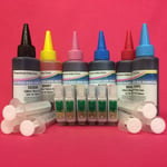 Refilable Cartridges +6x100ml Dye Ink Epson Stylus Photo R 1400 1500 W Premium