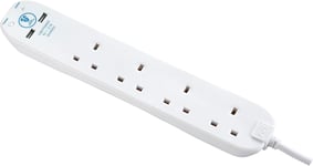 Extension Lead with USB Port x 2 - Surge Protected - 4 Gang Sockets -  4m Cable