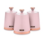 Tower T826131PNK Cavaletto Set of 3 Storage Canisters for Coffee/Sugar/Tea, Carbon Steel, Marshmallow Pink and Rose Gold