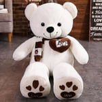 Stor Teddybjörn Med Rosett Plysch Gosedjur Björn Med Hjärta Sängleksaker White 160cm