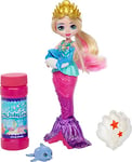 Enchantimals Royaume de l'océan Mini-poupée Atlantia Sirène Bulles, avec Mini-Figurine Dauphin et 1 Flacon de Savon à Bulles, Jouet pour Enfant, HFT24