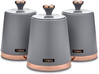 Tower T826131GRY Cavaletto Set of 3 Kitchen Storage Canisters Grey/Rose Gold