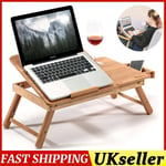 Bamboo Adjustable Folding Laptop Table Bed Tray PC Desk Stand w/ Cool Fan Drawer