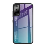 Samsung Galaxy S21 Plus 5G - GRADIENT Hybrid cover med bagside af hærdet glas - Lilla/Blå