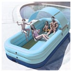 HOXMOMA Large Inflatable Pool with Canopy, Family Rectangular Swimming Pool for Kids, Adults, Toddlers, Outdoor, Garden, Backyard, Summer Kids Paddling Pool,Blue,2.1m