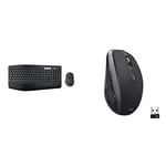 Logitech MK850 Multi-Device Wireless Keyboard and Mouse Combo, 2.4GHz Wireless and Bluetooth, Curved Keyframe & MX Anywhere 2S Wireless Mouse - Graphite Black., 910-006211