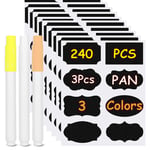 Chalkboard Label Stickers，Tingz 240Pcs Blackboard Labels with 3 Erasable White Yellow and Orange Marker Chalk Pens，Waterproof Reusable Balkboard Label Sticker Pantry/Storage/Kitchen Labels