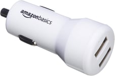 Amazon Basics 4.8 Amp/24W Dual USB Car Charger for Apple & Android Devices, Whi