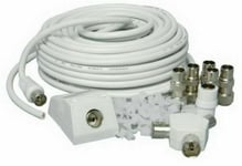 15M TV AERIAL COAXIAL CABLE EXTENSION KIT FREE VIEW CABLE PLUGS COAX LEAD 31258C