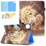 Case Compatible with iPad Pro 11 Inch 2021/2020/2018 3rd/2nd/1st Generation with Pen Holder, Uliking Magnetic Folio Multi Angle Stand Protecive Skin Cover Kids with Auto Sleep/Wake, Gold Hair Horse