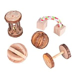 TIANTIAN Pack Of 5 Guinea Pig Toys Chinchilla Hamster Rat Toys Accessories Natural Wooden Pine Dumbells Exercise Bell Roller Teeth Care Molar Fun Pet Balls Small Pets Play Toy