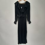 Nasty Gal UK10 Micro Pleat Black Long Maxi Dress Longsleeve V-Neck