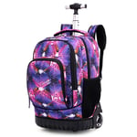 WU Starry Sky Pattern Rolling Backpack Boys And Girls Backpack with Two Wheels,A