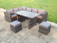 Outdoor Lounge Rattan Corner Sofa Set Garden Furniture with Small FootStools 6 Seater