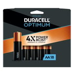 Duracell Optimum AA Batteries with Power Boost, 18 Count Pack Double A Battery with Long-lasting Power, All-Purpose Alkaline AA Battery for Household and Office Devices (Packaging May Vary)