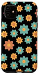 Coque pour iPhone 11 Marguerite rétro esthétique florale jaune bleu noir mignon