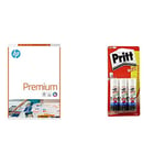 HP A4 100GSM Premium Choice Paper &Pritt Stick Original Glue Stick - Multi Pack 3 x 22g - Childproof and washable for paper, cardboard and felt