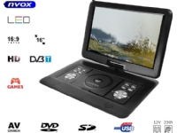 Nvox bärbar dvd-spelare med lcd 16-tums tv-mottagare dvb-t mpeg-4/2 dvd usb sd-spel 12v 230v