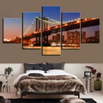 WENXIUF 5 Panel Wall Art Pictures Bridge at night,Prints On Canvas 100x55cm Wooden Frame Ready To Hang The Animal Photo For Home Modern Decoration Wall Pictures Living Room Print Decor