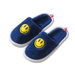 DYWER Autumn Winter Cotton Slippers Men's Home Thick-Soled Non-Slip Shoes Indoor Bedroom Couple Fuzzy Plush Smiley Fashion Slides blue 40-41