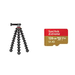 Joby JB01516-BWW GorillaPod 500 Action Tripod for Camera - Black/Charcoal & SanDisk 128GB Extreme microSDXC card + SD adapter + RescuePRO Deluxe, up to 190MB/s, Black