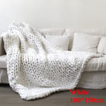 Arm Knitted Blanket Merino Wool Throw Iceland Thick Yarn White 100x150cm