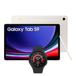 Samsung Galaxy Tab S9 5G Android Tablet, 128GB Storage, Beige, 3 Year Extended Warranty with a Samsung Galaxy Watch5 Pro, Bluetooth, 45mm, Black (UK Version)
