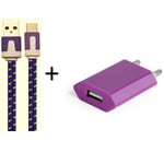 Pack Chargeur pour JBL FLIP 5 Smartphone Type C (Cable Noodle 1m Chargeur + Prise Secteur USB) Murale Android - VIOLET