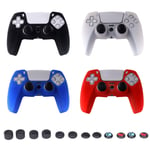 PS5 Accessories PS5 Controller Skin Silicone Skin Anti-Slip, Playstation 5 Cases Controller Protective Cover Gift for Men Women -4x Skin(Black&White&Blue&Red) with 12x Thumb Grips, for Men