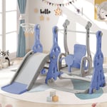 LBF - Toboggan pour enfants 4 en 1 - Convient pour l'intérieur et l'extérieur - avec balançoire, panier de basket, toboggan, échelle - Bleu