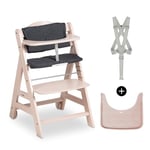 Hauck Chaise Haute Bébé Evolutive Beta+ en Bois Certifié FSC® - Inclus Coussin d'Assise, Barre de Sécurité, Sangle d'Entrejambe, Harnais 5 Point - de 6 Mois à 90 kg - Bois Clair