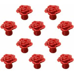 Fleur Rose Poignée de porte en céramique Commode Armoire de cuisine Placard Tiroir Poignées Lot de 10 pack,Rouge - Rouge - Norcks