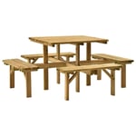 vidaXL Impregnated Pinewood 4-Side Picnic Table Outdoor Furniture Garden Wooden Camping Desk BBQ Party Dining Dinner Table with Seating Benches