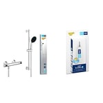 GROHE Precision Flow & QuickGlue S - Exposed Thermostatic Shower Set (Round 11 cm Hand Shower 1 Sprays: Rain, Shower Hose 1.75 m, Shower Rail 60 cm, Safety Functions, Water Saving), Chrome, 34800001