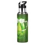 xigua St. Patrick's Day Sports Water Bottle, Double-Wall Vacuum Insulated Stainless Steel Water Jug with Wide Handle, Fitness Outdoor Enthusiasts Water Flask, 600ml - (Shamrocks Green Clover Leaves)