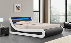 Modern LED Bed Frame With Ottoman Storage & Remote Single Black & White