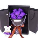 Simulation 7 Pcs Soap Rose With Plush Teddy Bear And Gift Box Purple
