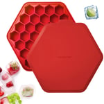 Ice Cube Tray with Lids Honeycomb Silicone Ice Cube Mould with Cover Ice Cube Maker 37 Grids Flexible Food Grade Chocolate Candy Mold for Baby Food Whiskey Cocktails Beer, Red